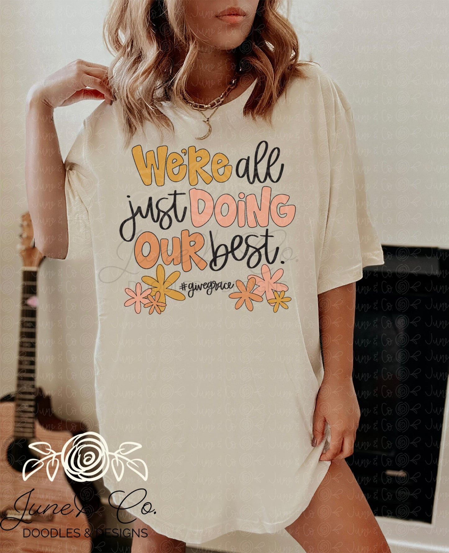 We're All Just Doing Our Best PNG| Mental Health Sublimation File| Give Grace Shirt Design| Hand Lettered Printable Art| Instant Download