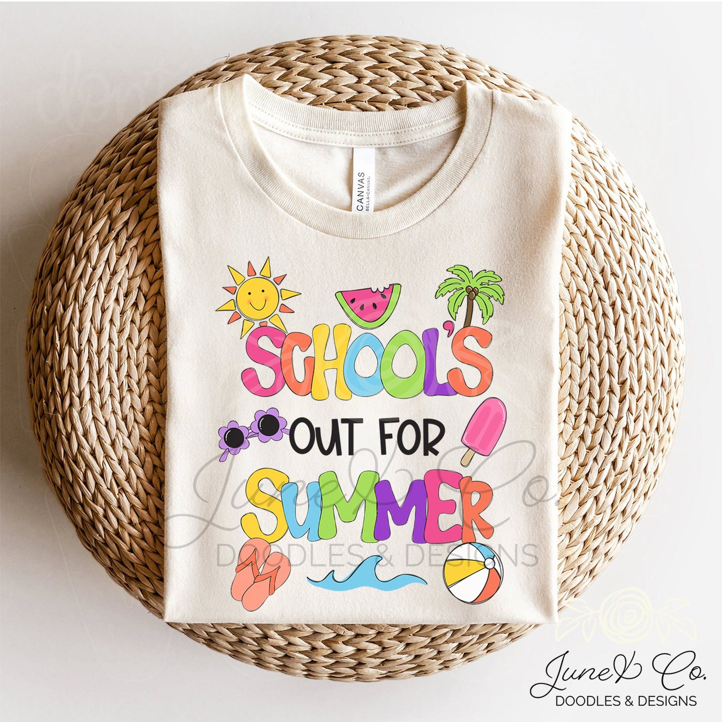 School's Out For Summer PNG| End of School Sublimation File| Bright Summer Shirt Design| Hand Lettered| Printable Art| Instant Download