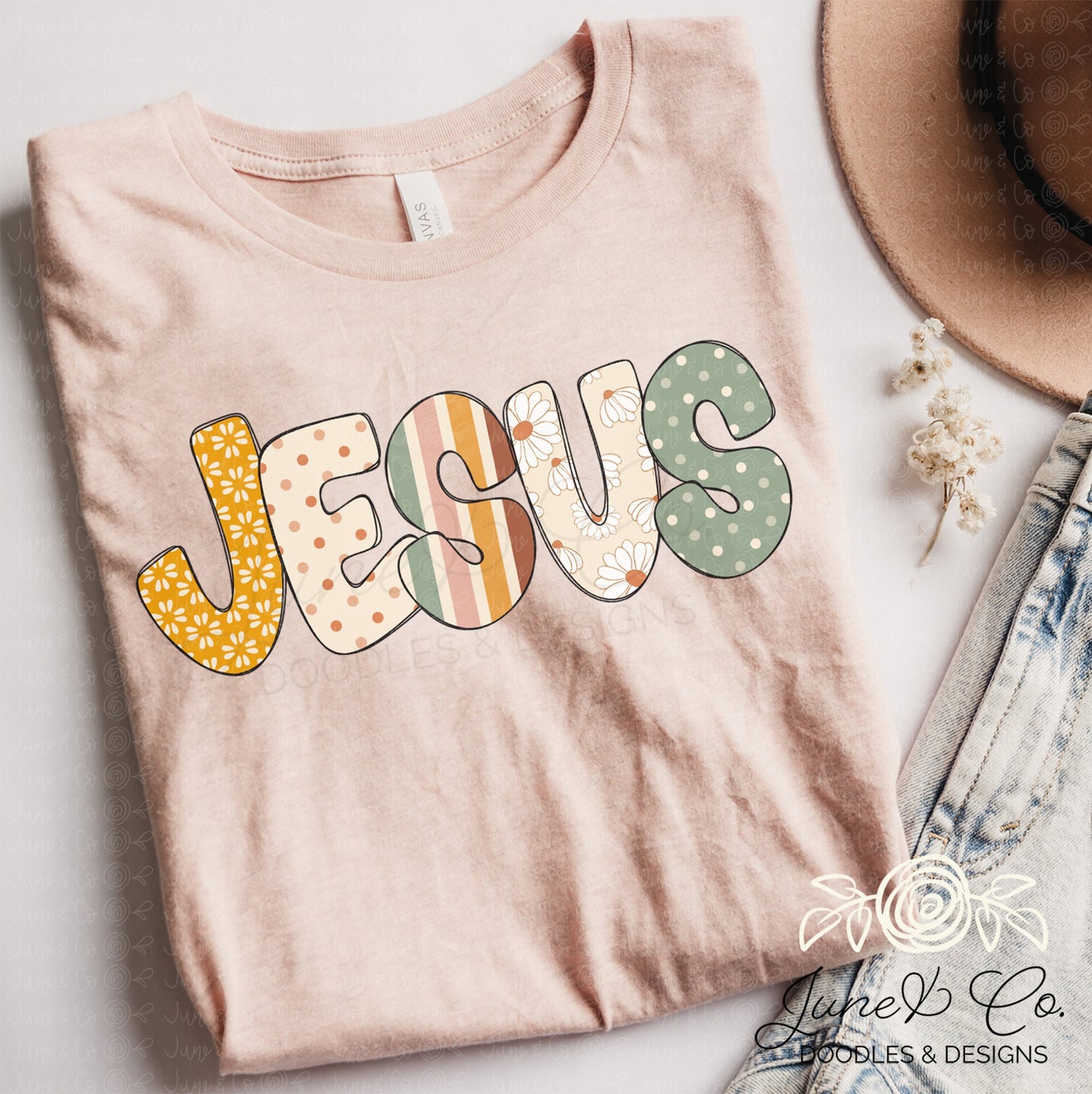 Boho Jesus PNG| Bohemian Faith Sublimation File| Christian Shirt Design| Hand Drawn Printable Art| Block Lettering| Instant Download