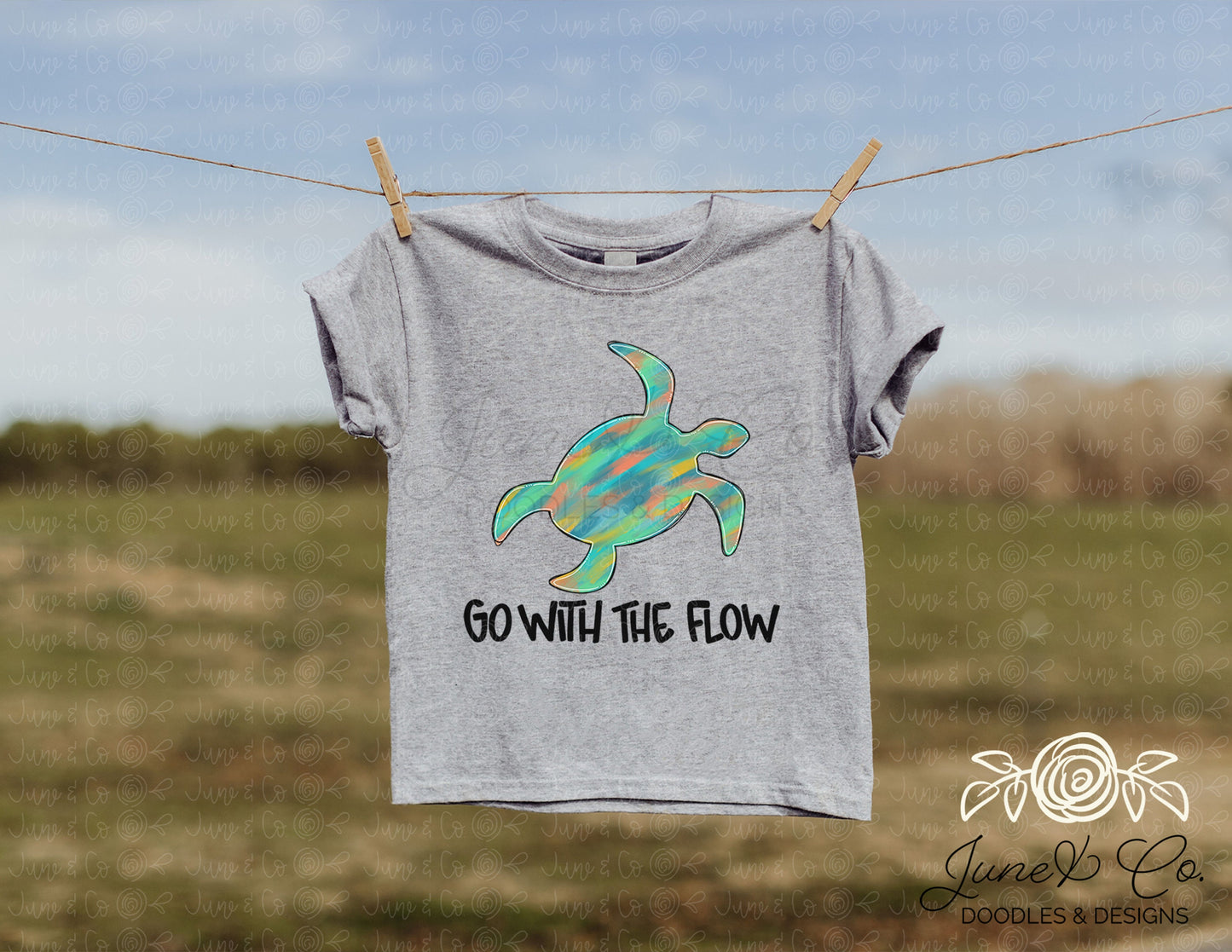 Go With The Flow PNG| Colorful Painted Sea Turtle Sublimation File| Kids Beach Shirt Design| Tropical Printable Art| Instant Download