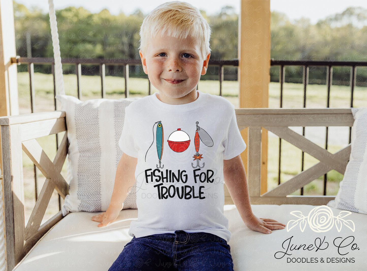 Fishing For Trouble PNG| Fishing Lure Sublimation File| Boys Summer Shirt Design| Hand Lettered Printable Art| Instant Download