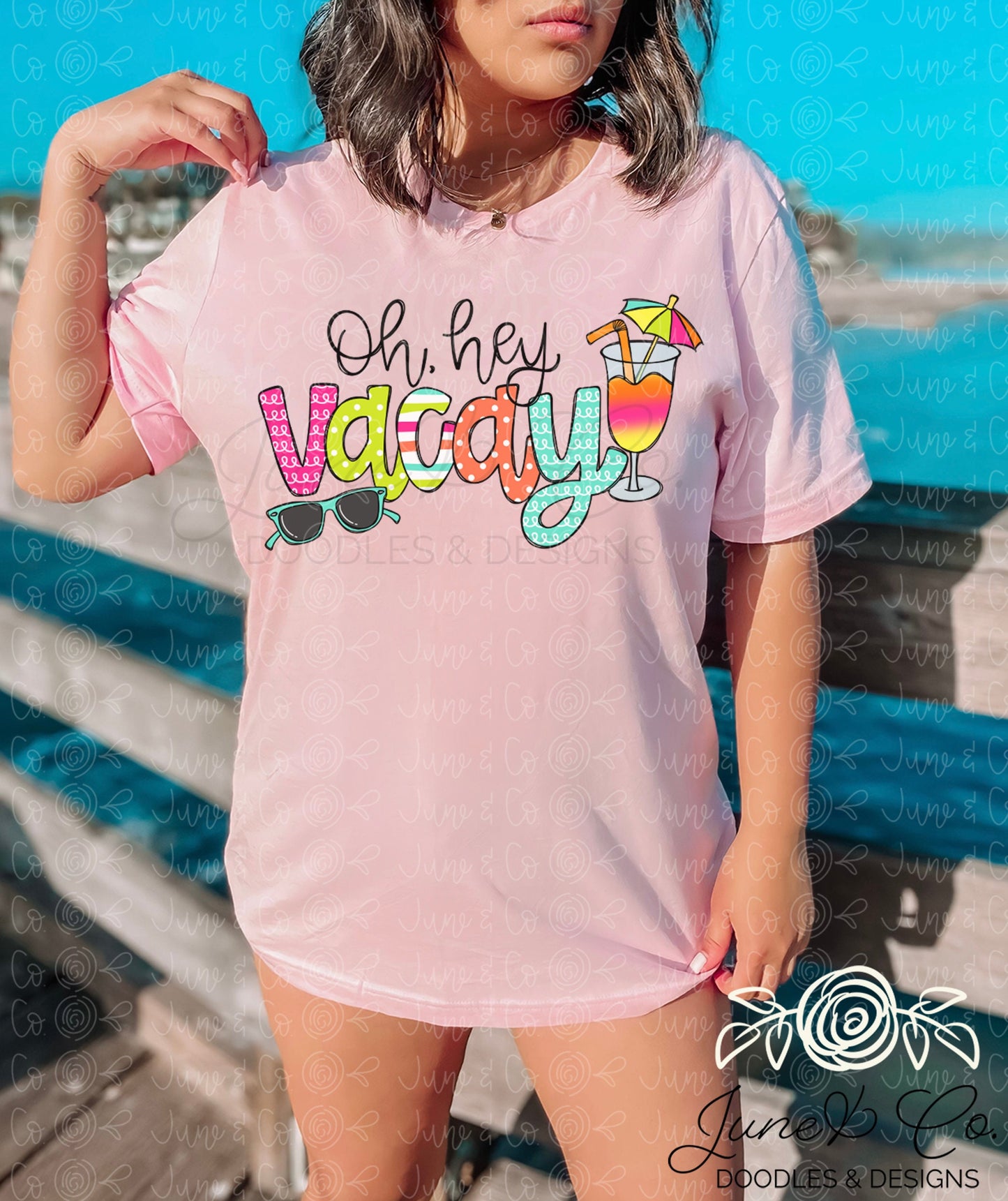 Oh, Hey Vacay PNG| Summer Vacation Sublimation File| Beach Shirt Design| Tropical Hand Lettered Printable Art| Instant Download