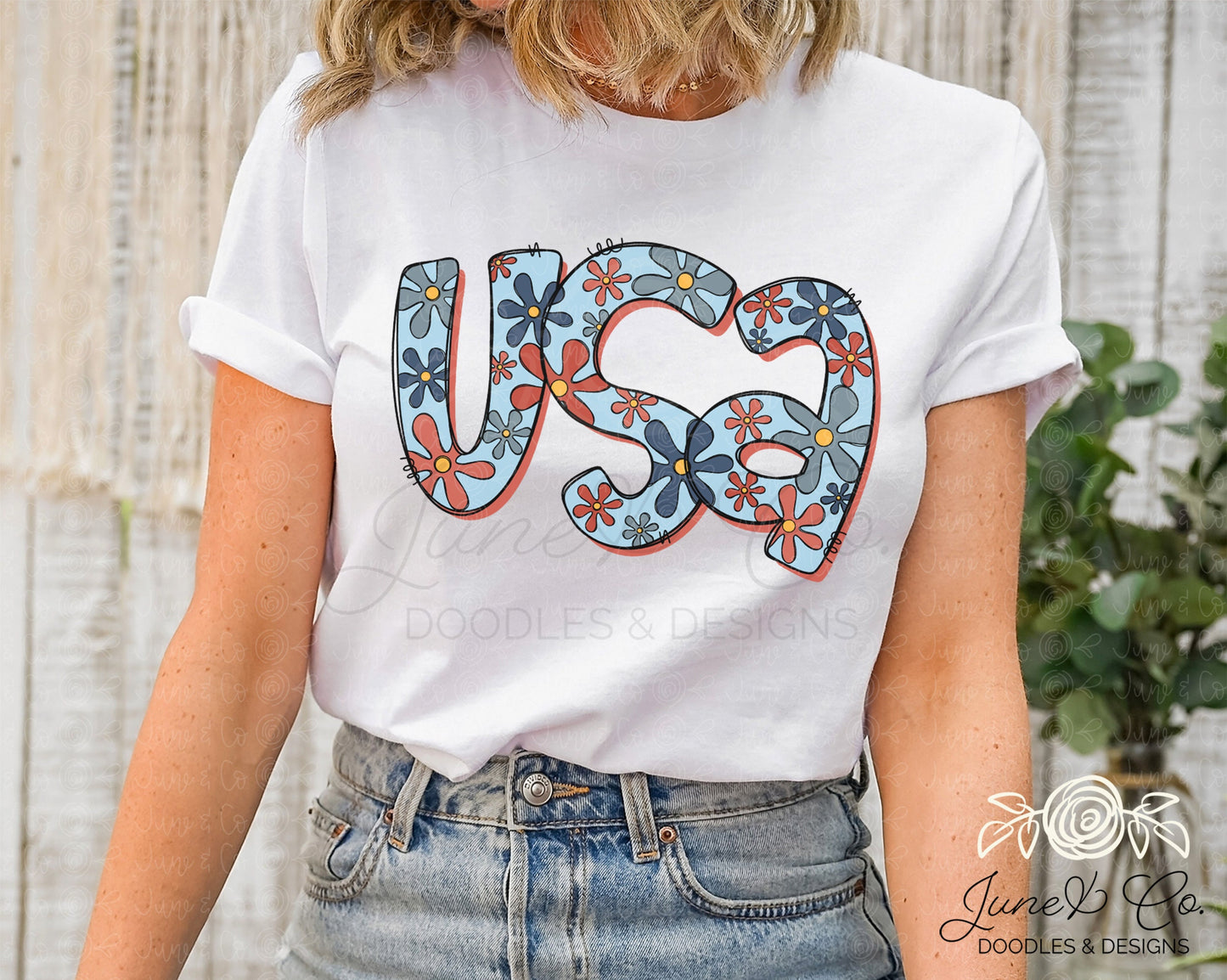 Sketchy Floral USA PNG| Floral United States Sublimation File| July 4th Shirt Design| Patriotic Printable Art| Instant Download