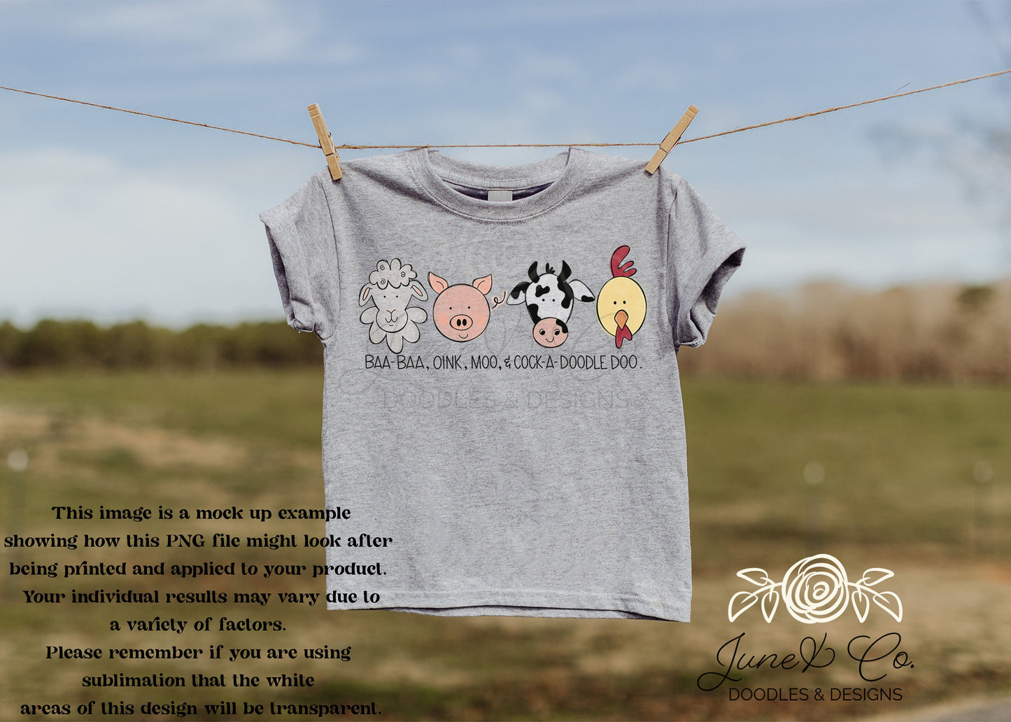 Farm Animal PNG| Animal Sounds Sublimation File| Farm Animal Kids Shirt Design| Hand Drawn Printable Art| Instant Download