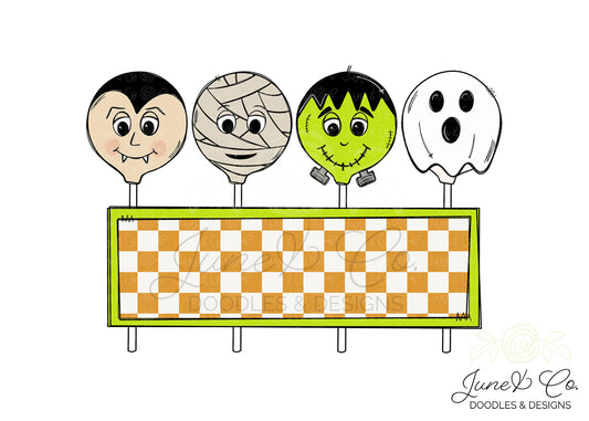 Halloween Cake Pops With Name Plate Boy PNG| Sublimation File| Trick or Treat Shirt Design| Hand Drawn Printable Art| Instant Download
