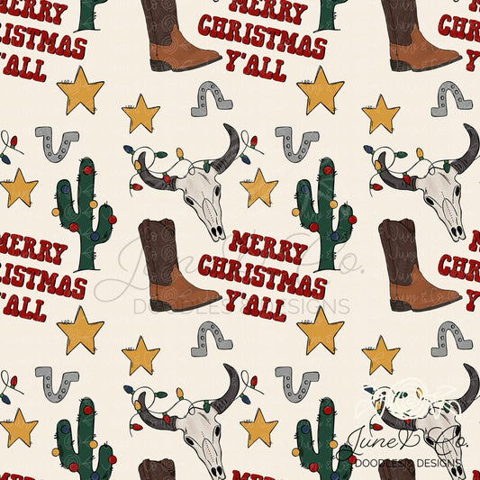 Merry Christmas Y'all Seamless Pattern| Western Christmas Digital Paper| Cowboy Holiday Sublimation File| Printable Art| Instant Download
