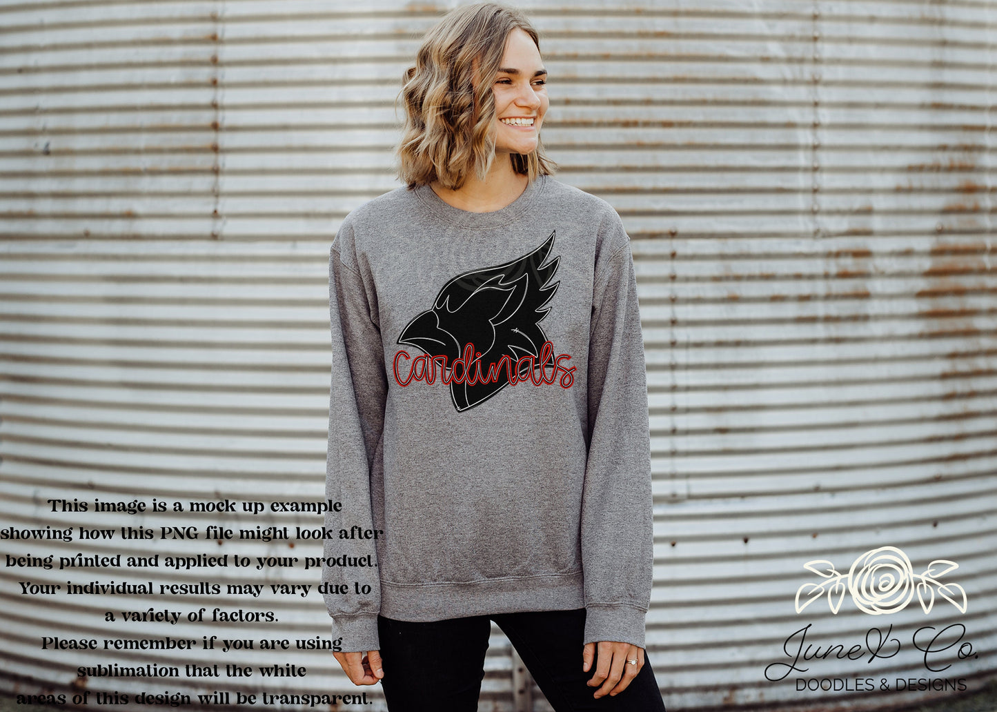 Cardinals Silhouette PNG| Mascot Doodle Sublimation File| Game Day Shirt Design| Hand Lettered Printable Art| Instant Download