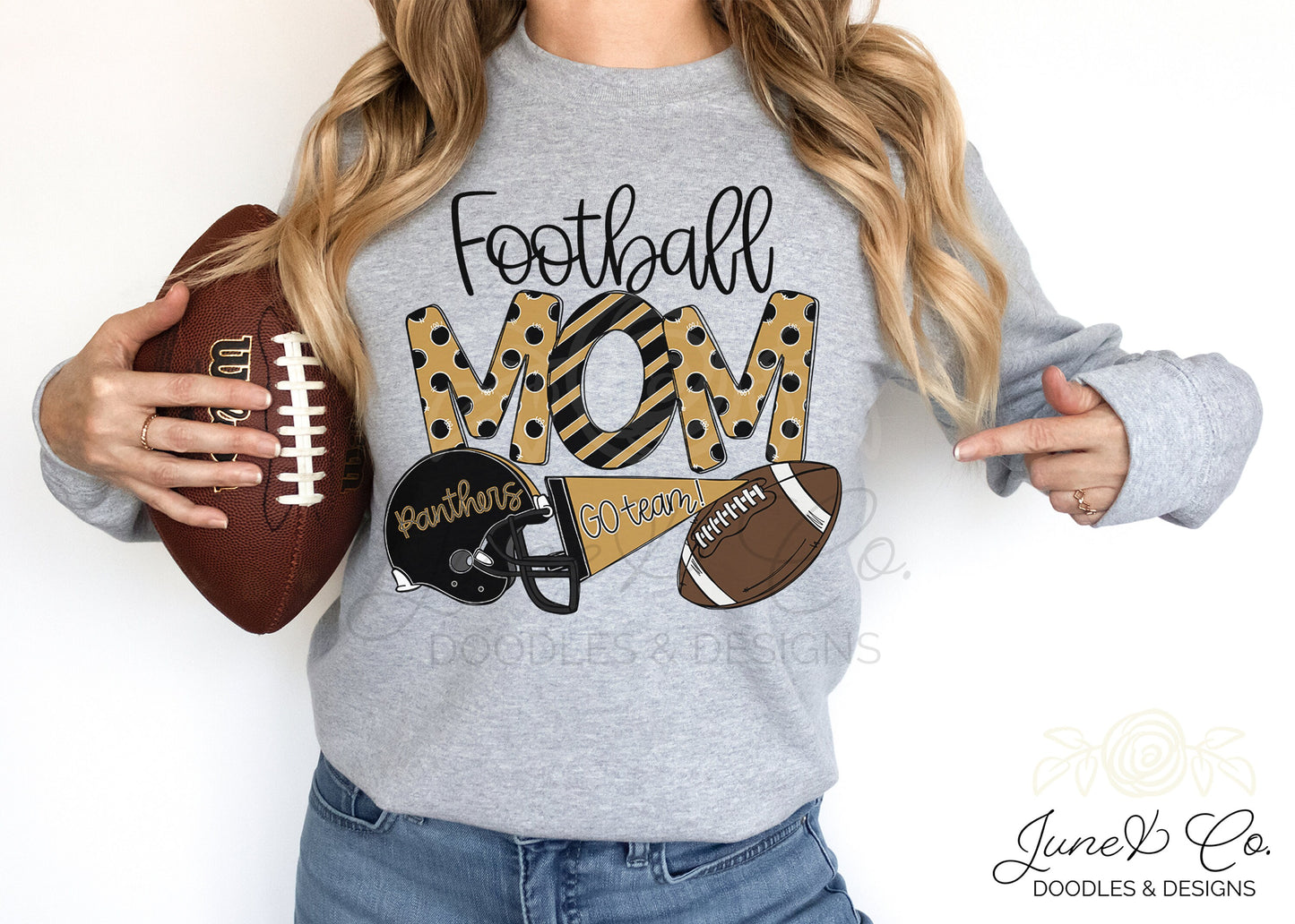 Panthers Football Mom PNG| Sports Mama Sublimation File| Football Season Shirt Design| Hand Lettered Printable Art| Instant Download