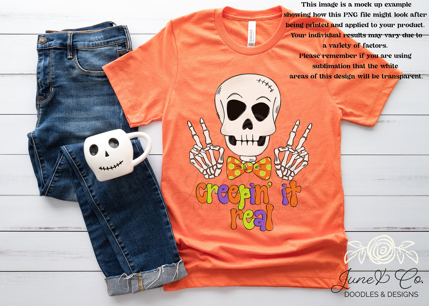 Creepin' It Real Skeleton PNG| Halloween Sublimation File| Trick or Treat Shirt Design| Hand Drawn Printable Art| Instant Download