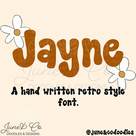 Jayne Font| Hand Written Retro Style Font| Groovy Lettering| OTF File| TTF File| Instant Download