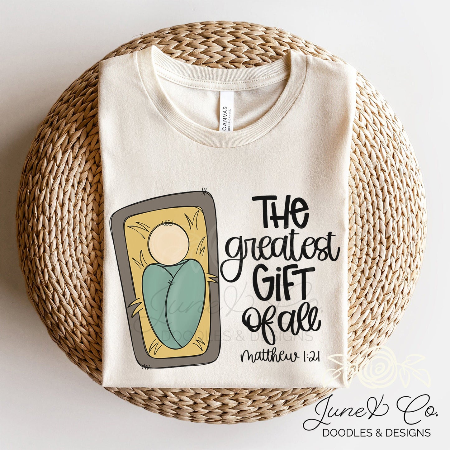 Greatest Gift Of All PNG| Faith Based Christmas Sublimation File| Nativity Story Shirt Design| Hand Sketched Printable Art| Instant Download