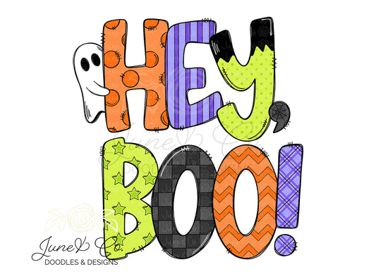 Hey Boo PNG| Ghost Halloween Sublimation File| Spooky Season Shirt Design| Hand Lettered Printable Art| Instant Download