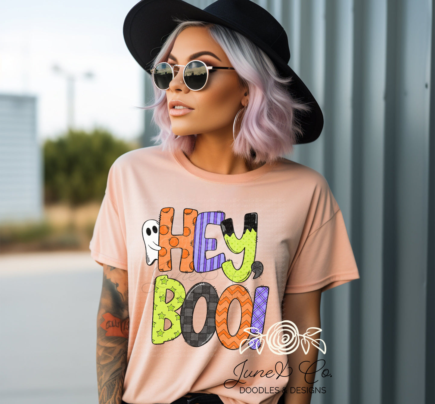 Hey Boo PNG| Ghost Halloween Sublimation File| Spooky Season Shirt Design| Hand Lettered Printable Art| Instant Download