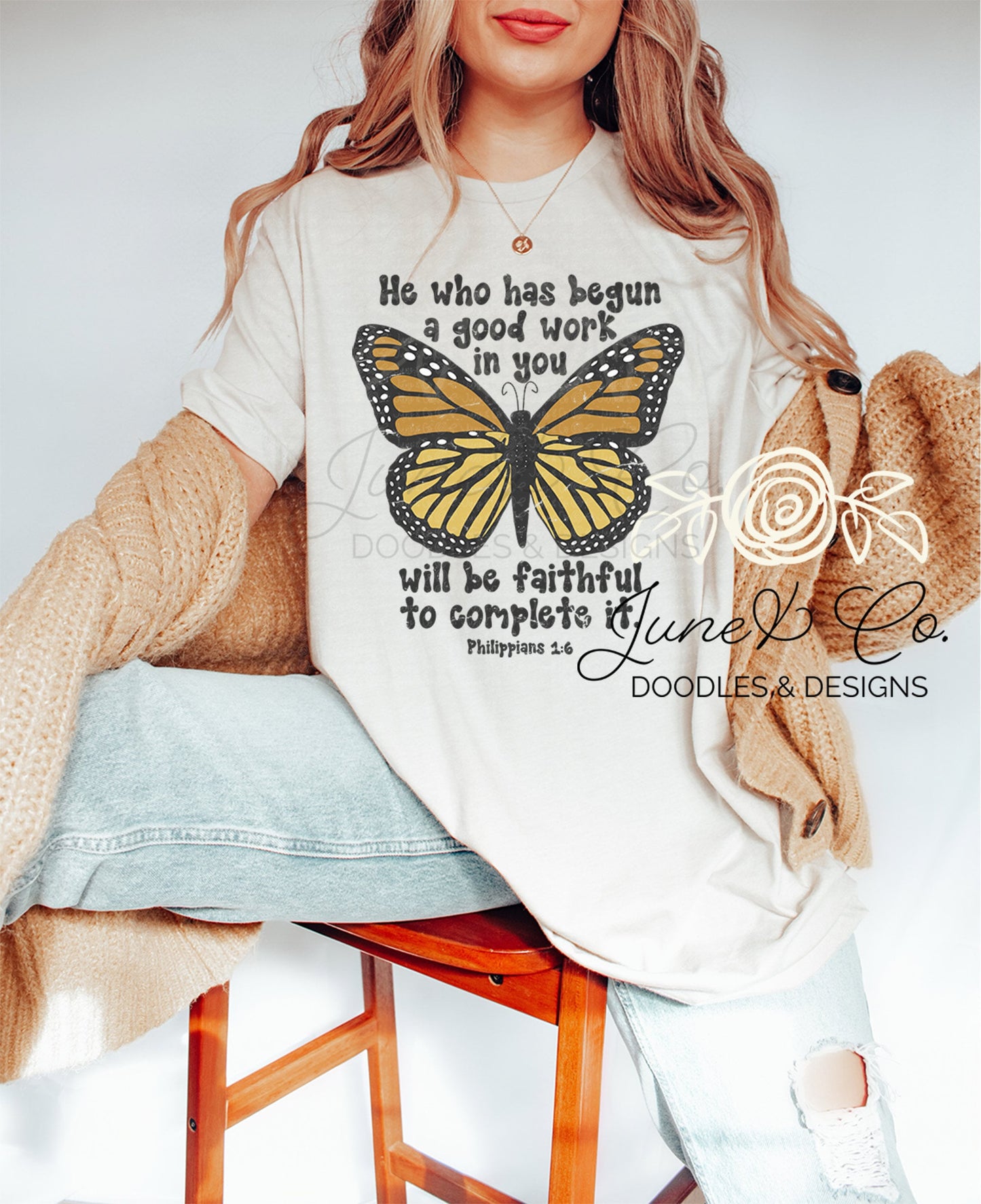 Philippians 1:6 Butterfly PNG| Distressed Butterfly Sublimation File| Christian Shirt Design| Bible Verse Printable Art| Instant Download