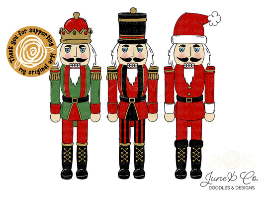 Nutcracker Trio PNG| Christmas Nutcracker Sublimation File| Traditional Christmas Shirt Design| Hand Drawn Printable Art| Instant Download