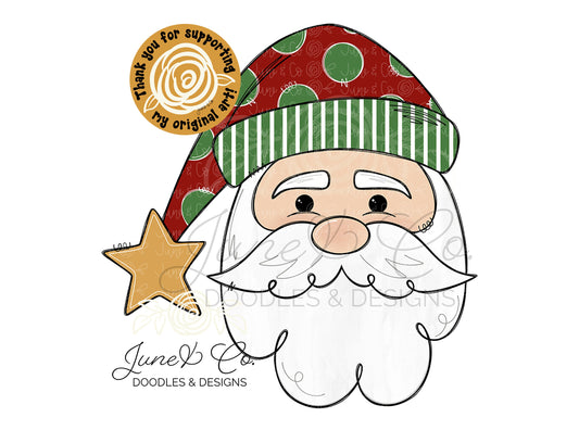 Whimsical Santa PNG| Christmas Holiday Sublimation File| St. Nick Shirt Design| Hand Sketched Printable Art| Instant Download