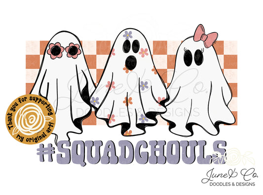 Squad Ghouls Ghost Trio PNG| Girls Halloween Sublimation File| Trick or Treating Shirt Design| Hand Drawn Printable Art| Instant Download