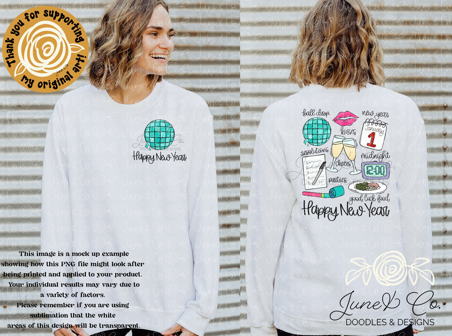 Happy New Year PNG| New Year's Eve Sublimation File| New Year Shirt Design| Hand Lettered Printable Art| Instant Download