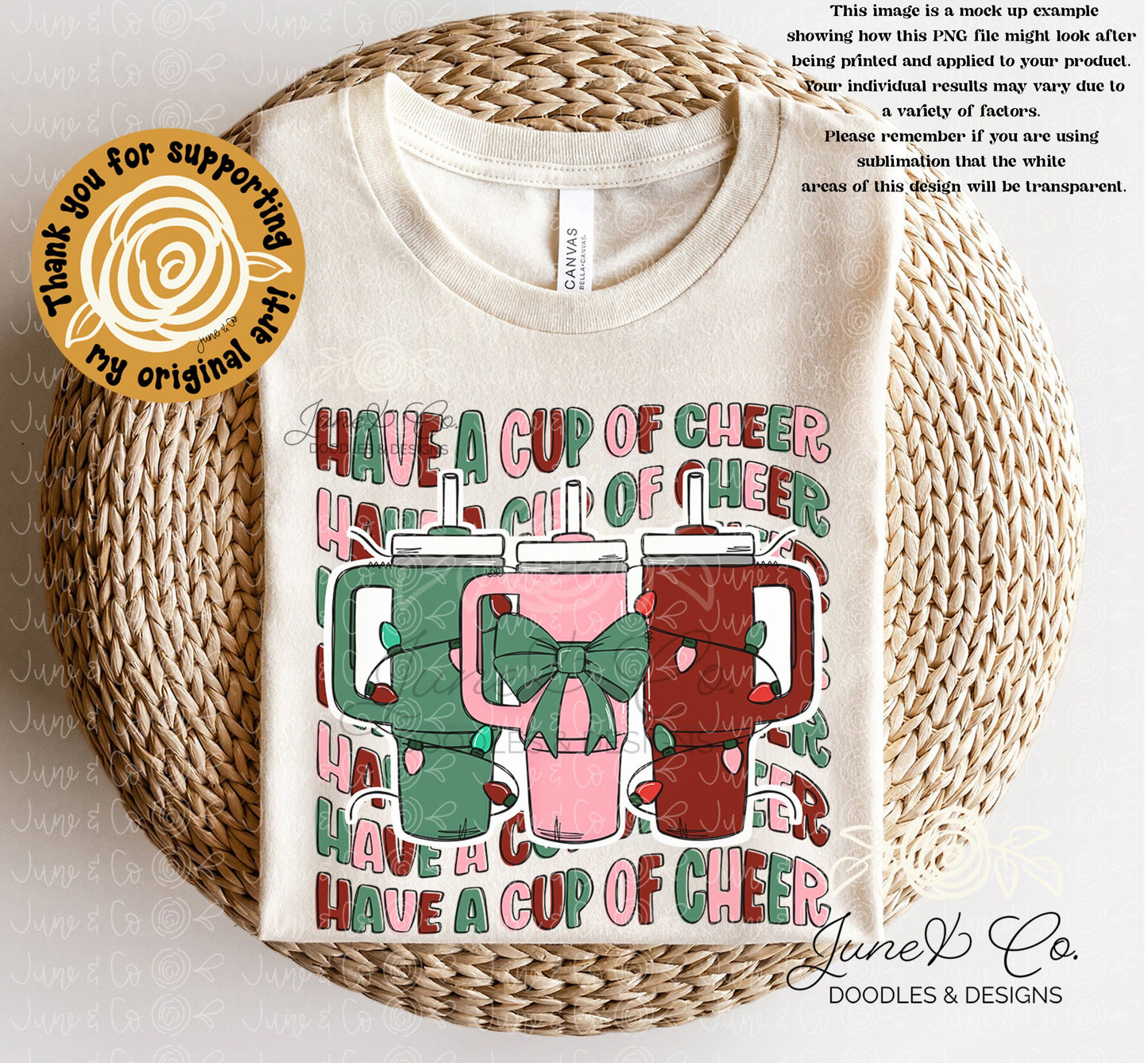 Cup Of Cheer Travel Cup PNG| Christmas Cheer Sublimation File| Holiday Season Shirt Design| Hand Lettered Printable Art| Instant Download