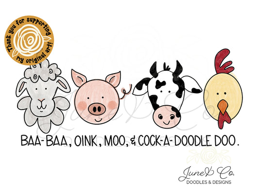 Farm Animal PNG| Animal Sounds Sublimation File| Farm Animal Kids Shirt Design| Hand Drawn Printable Art| Instant Download