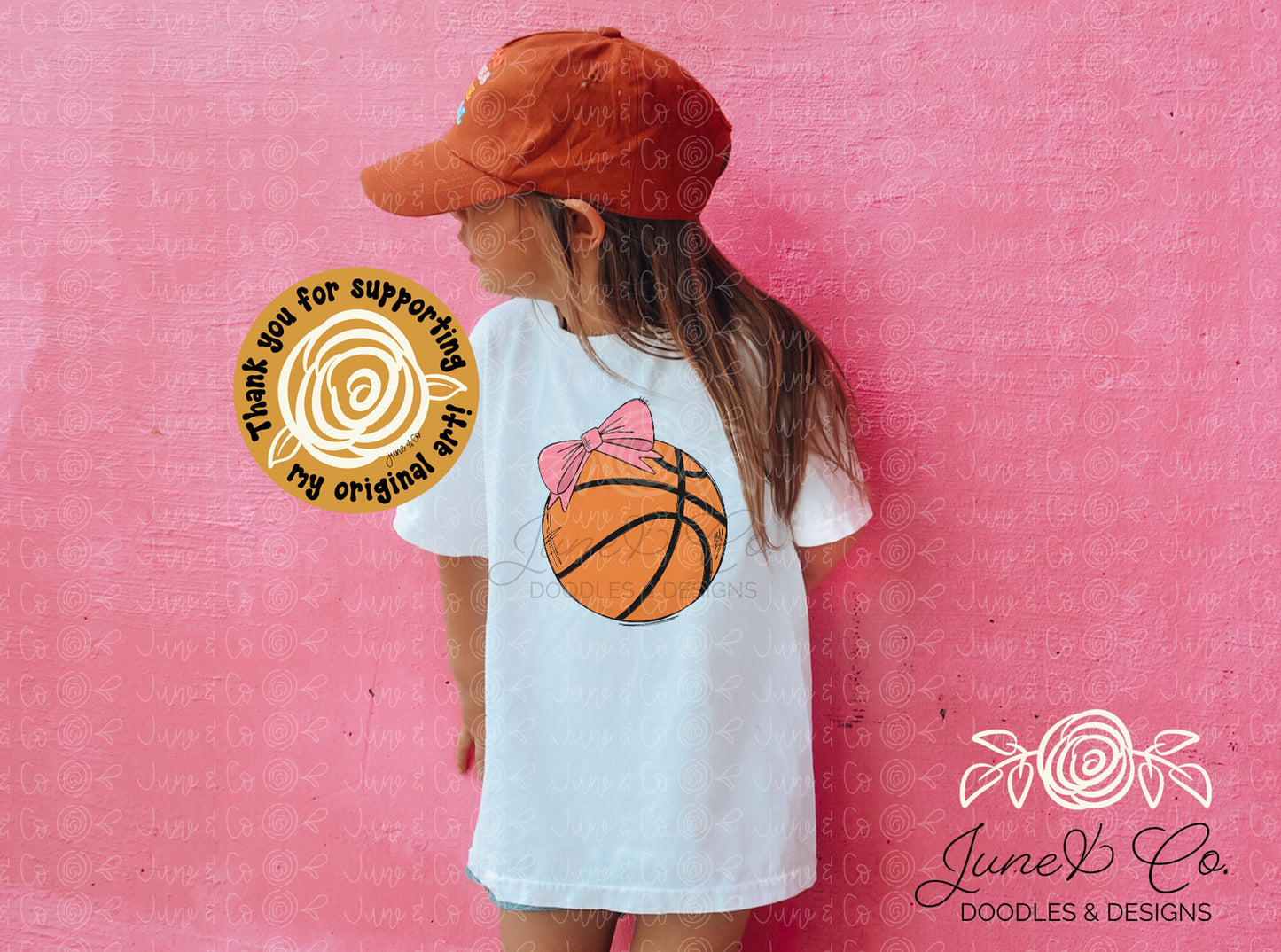 Girl Basketball PNG| Basketball With Bow Sublimation File| Girls Basketball Shirt Design| Hand Sketched Printable Art| Instant Download