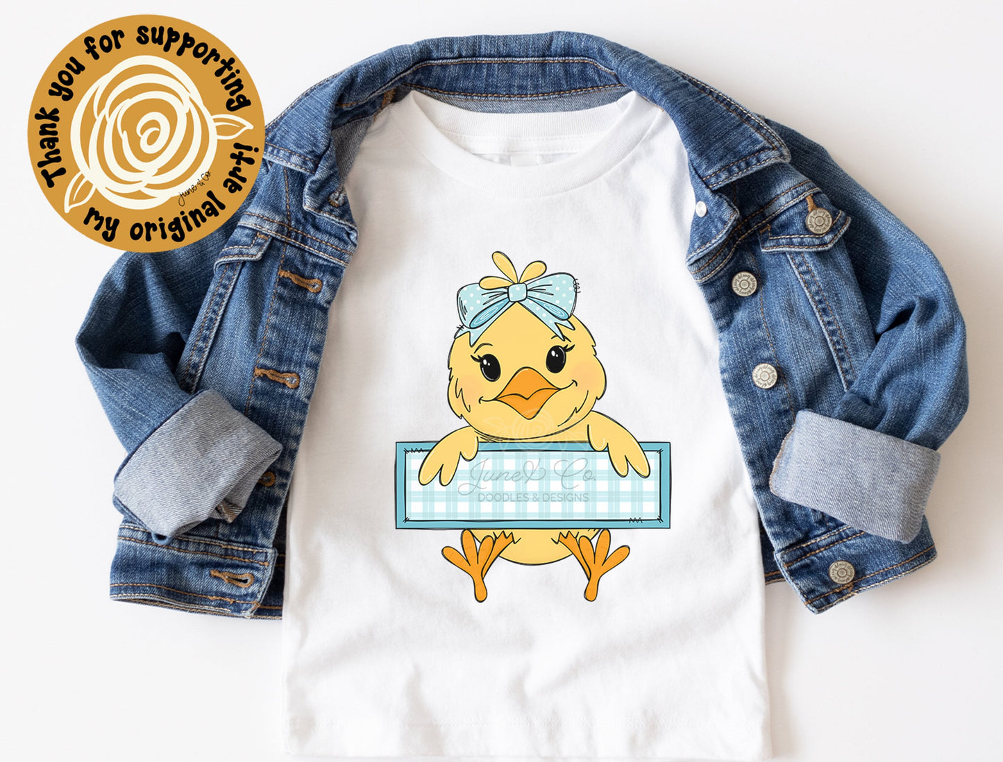 Girl Chick With Name Plate PNG| Cool Easter Chick In Bow Sublimation File| Girl's Spring Shirt Design| Printable Art| Instant Download