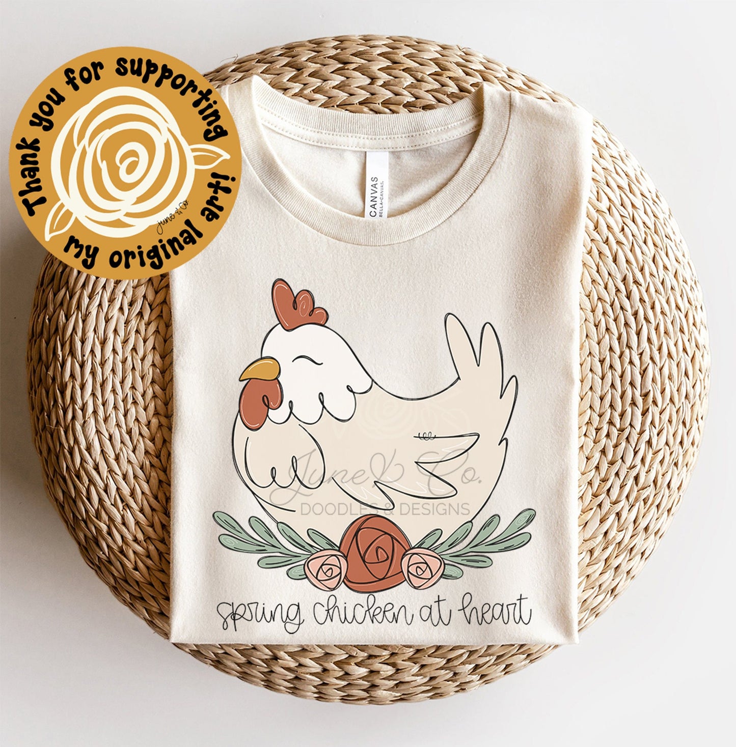 Spring Chicken At Heart PNG| Floral Chicken Sublimation File| Country Chicken Doodle| Hand Lettered Printable Art| Instant Download