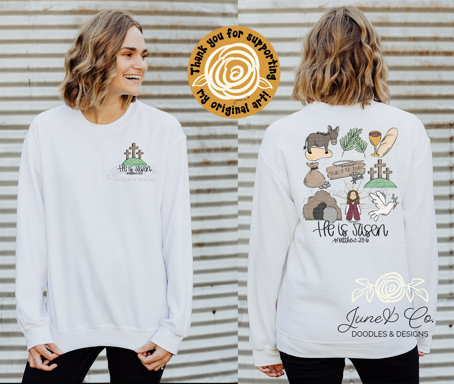 Easter Story PNG| Faith Based Easter Sublimation File| He Is Risen Shirt Design| Hand Sketched Printable Art| Instant Download