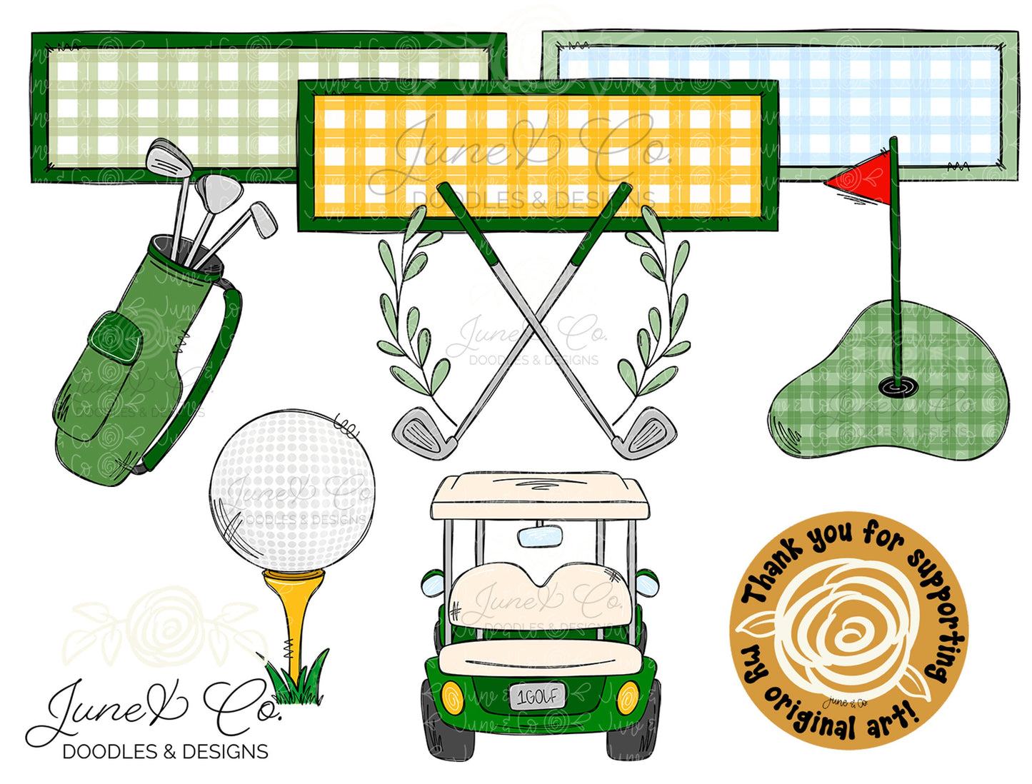 Golf Clip Art PNG Bundle| Preppy Golf Sublimation Files| Golf Themed Shirt Design| Hand Sketched Printable Art| Instant Download