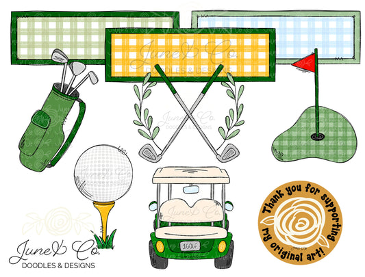 Golf Clip Art PNG Bundle| Preppy Golf Sublimation Files| Golf Themed Shirt Design| Hand Sketched Printable Art| Instant Download