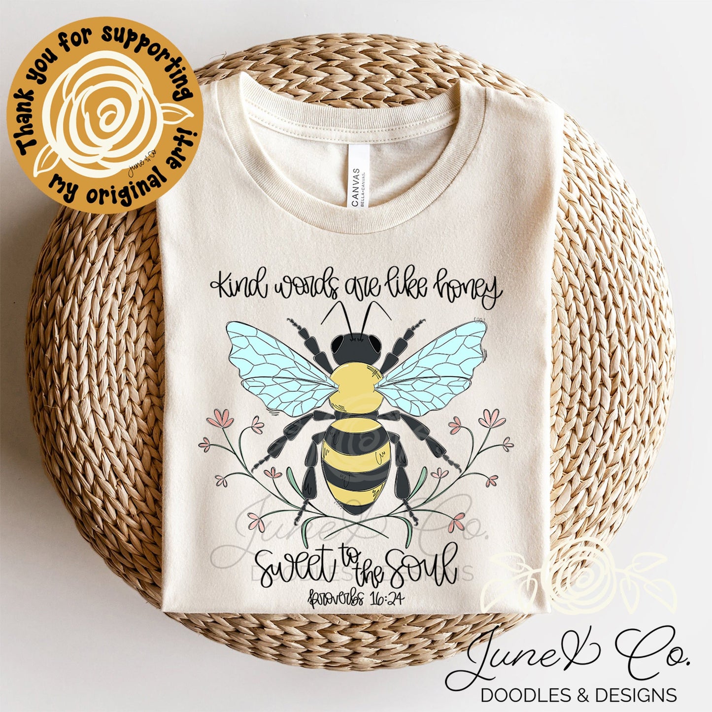 Kind Words Are Like Honey PNG| Bee Doodle Sublimation File| Christian Spring Shirt Design| Hand Sketched Printable Art| Instant Download