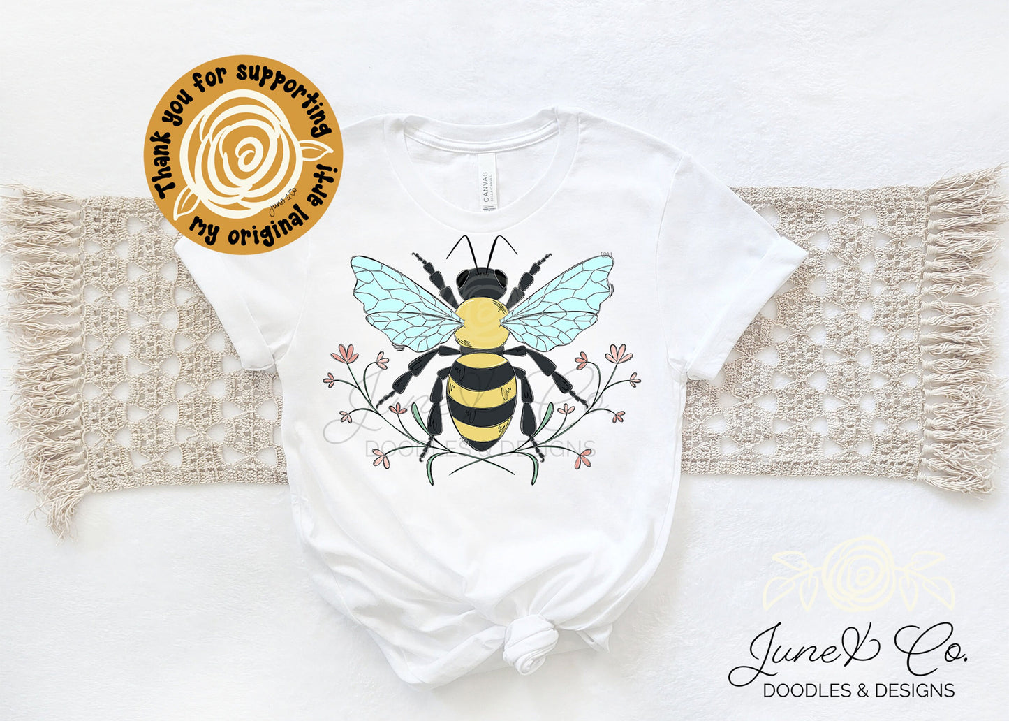 Floral Bee PNG| Honey Bee Sublimation File| Inspirational Spring Shirt Design| Hand Sketched Printable Art| Instant Download