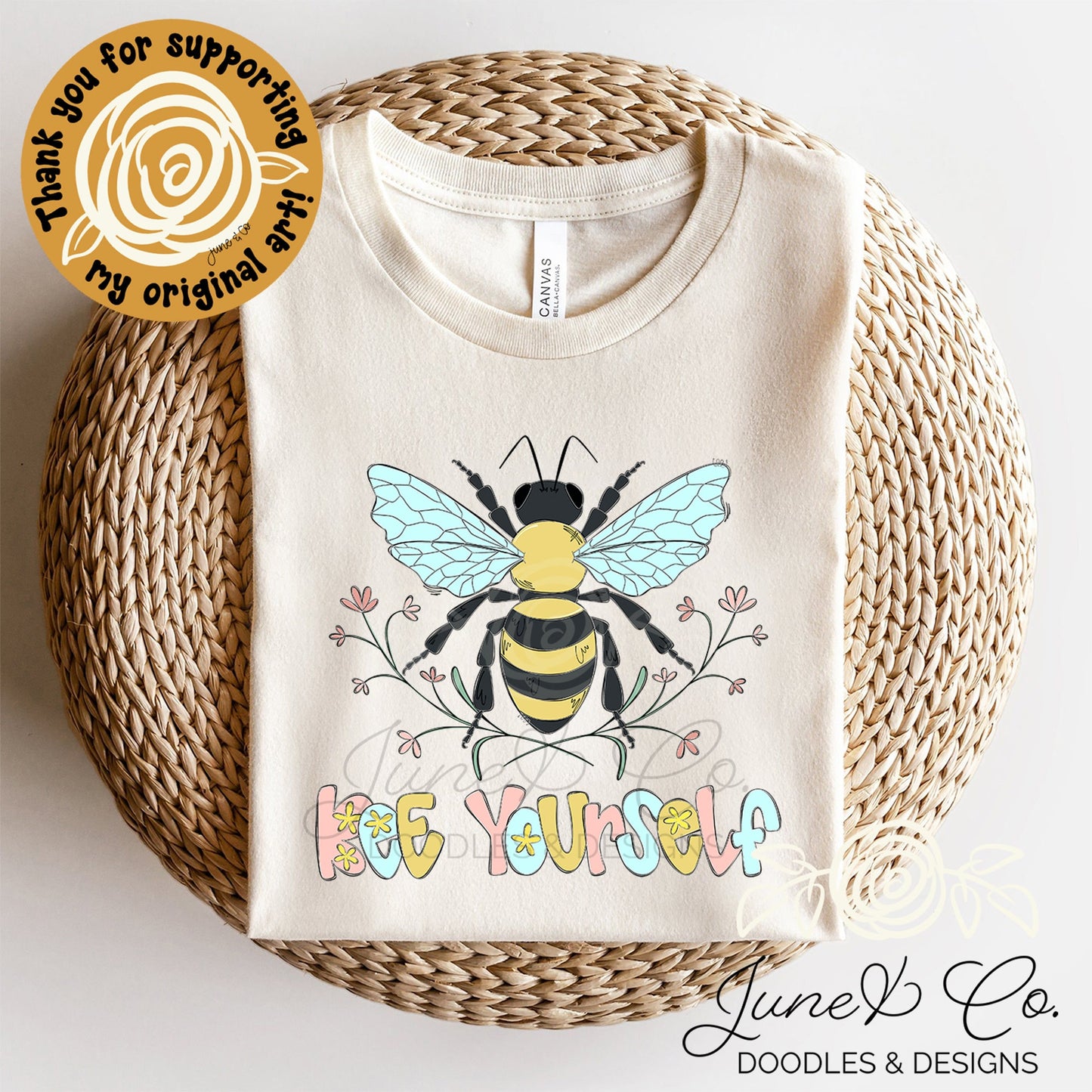 Bee Yourself PNG| Honey Bee Sublimation File| Inspirational Spring Shirt Design| Hand Sketched Printable Art| Instant Download