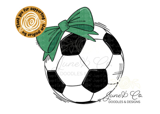 Girly Soccer Ball PNG| Soccer Ball With Bow Sublimation File| Girls Soccer Shirt Design| Hand Sketched Printable Art| Instant Download