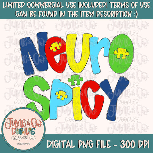 Neuro Spicy- Primary Colors PNG| Autism Awareness Sublimation File| Neurodiversity Shirt Design| Printable Art| Instant Download