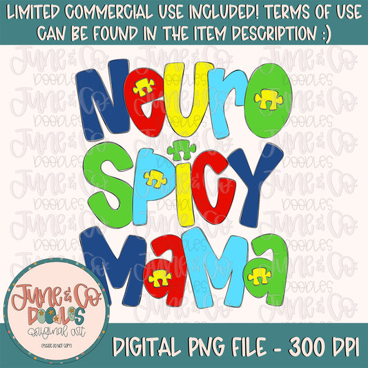 Neuro Spicy Mama- Primary Colors PNG| Autism Awareness Sublimation File| Neurodiversity Shirt Design| Printable Art| Instant Download