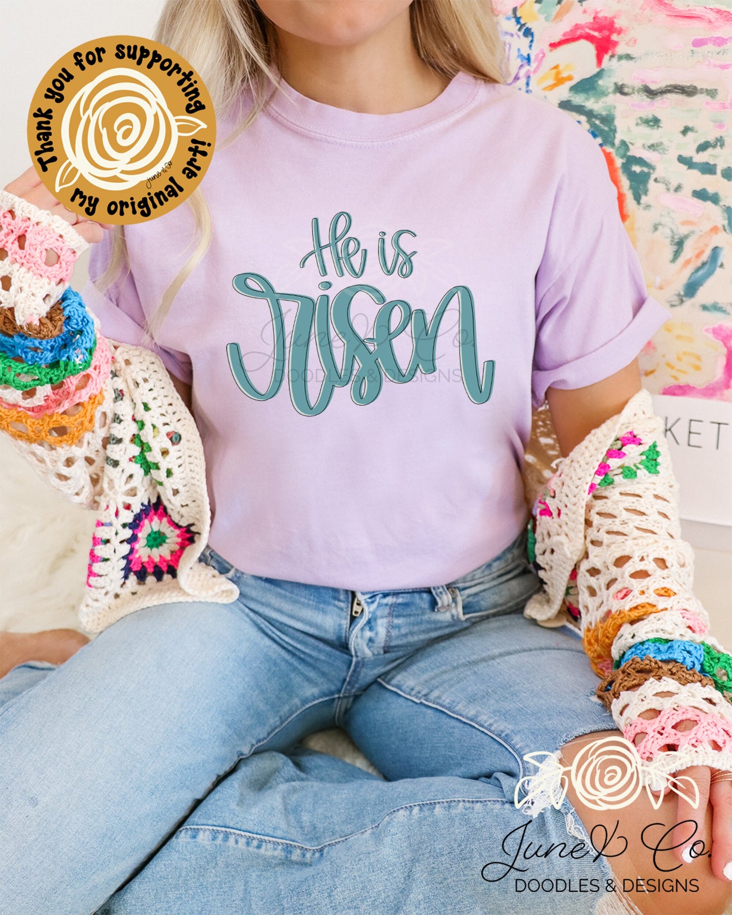 He Is Risen Lettering PNG| Christian Easter Sublimation File| Spring Faith Shirt Design| Hand Lettered Printable Art| Instant Download