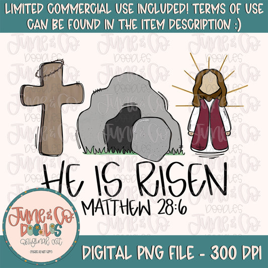 He Is Risen Trio PNG| Faith Based Easter Sublimation File| Easter Story Shirt Design| Hand Sketched Printable Art| Instant Download