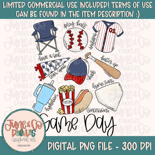 Baseball Game Day PNG| Baseball Things Sublimation File| Spring Sports Shirt Design| Hand Sketched Printable Art Instant Download
